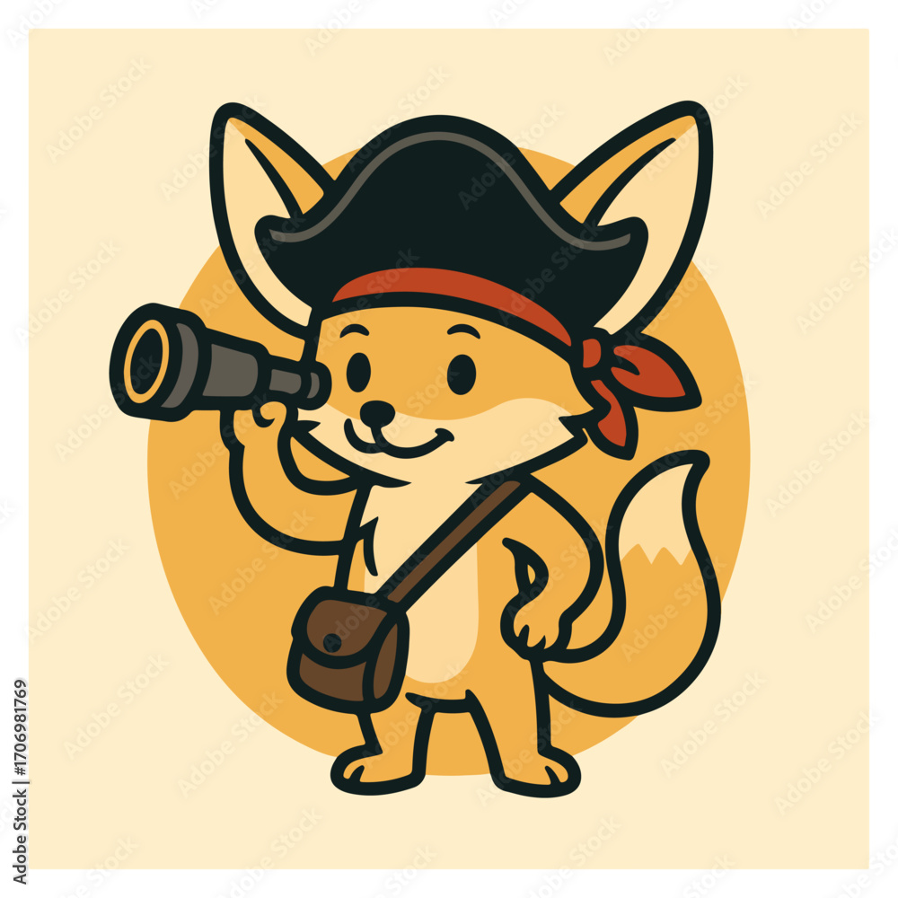 Naklejka premium Pirate fennec fox using spyglass