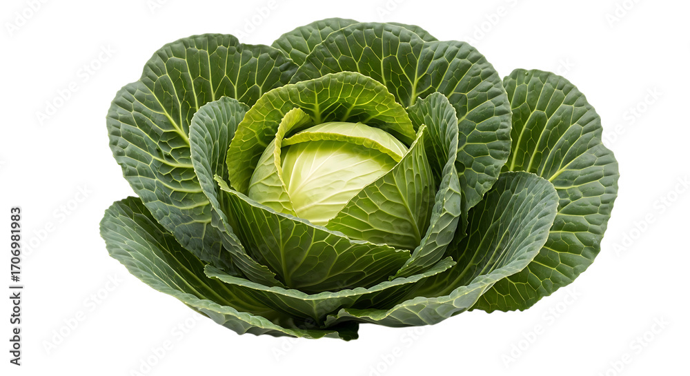 Fototapeta premium Fresh green cabbage head, ready to be used in your culinary creations, perfect for healthy recipes and vibrant food photography, promoting wellness and nutrition