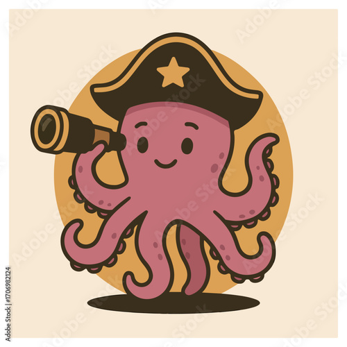 Pirate octopus captain mascot
