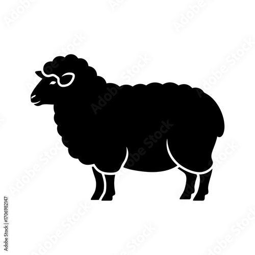 Bold Silhouette of a Sheep in Black and White, Ideal for Farm-Related Designs, Educational Materials, and Livestock Industry Promotion.