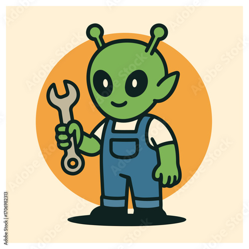 Friendly alien mechanic with wrench