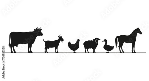 Farm Animals Silhouette Collection for Agricultural Education, Livestock Management, and Rural Lifestyle Design Projects Promoting Sustainable Farming