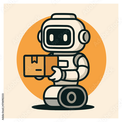 Delivery service robot holding parcel