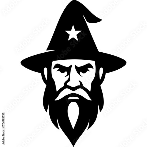 Minimalistic black wizard head silhouette