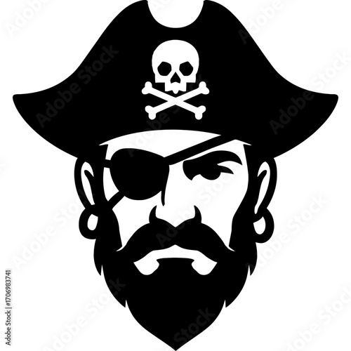Minimalistic black pirate head silhouette