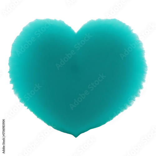 Teal Fluffy Heart Shaped Pillow Isolated on White Background (5187) stock