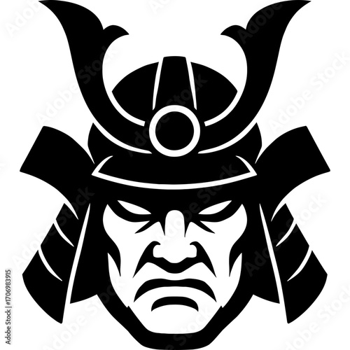 Minimalistic black samurai head silhouette