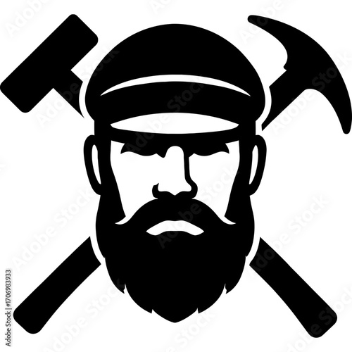 Minimalistic black silhouette of shipwright