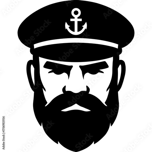 Minimalistic black silhouette of sea captain