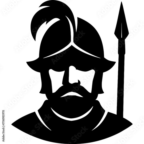 Minimalistic black silhouette of pikeman head