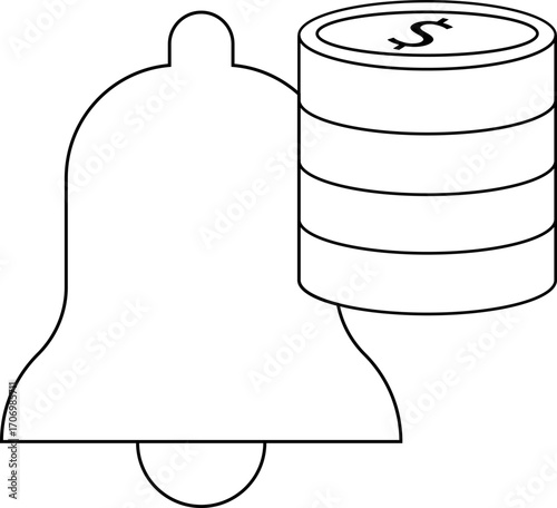 bell icon and dollar coin icon with white backgroundbell icon and compass icon with white background