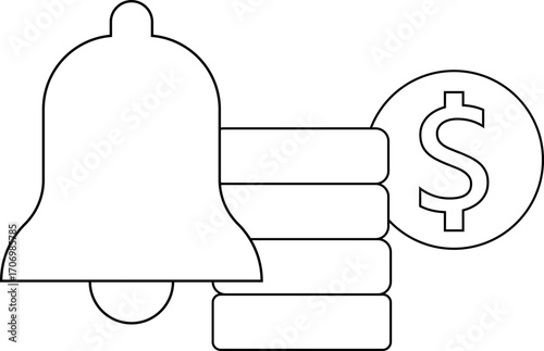 bell icon and dollar coin icon with white background
