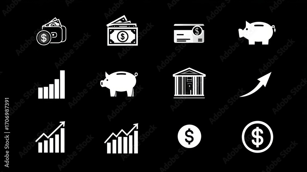 Fototapeta premium Black Vector Finance Icons for Infographics