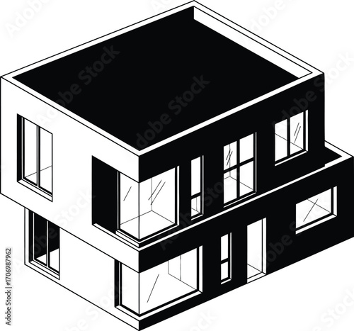 Modern minimalist house, architectural isometric drawing, two story home