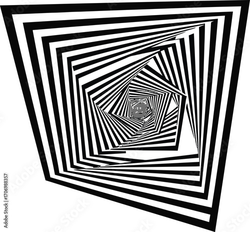 Geometric optical illusion, black and white striped tunnel, perspective