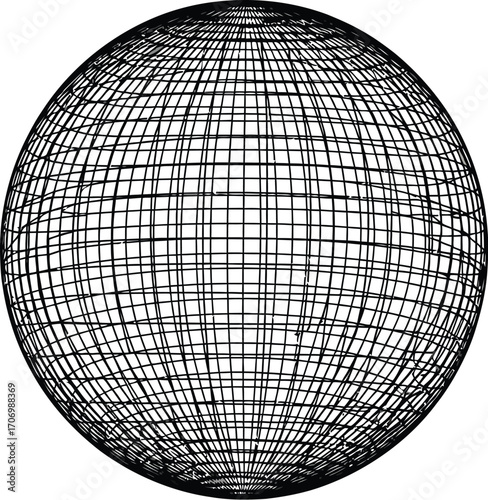 Wireframe sphere, geometric globe, network connection
