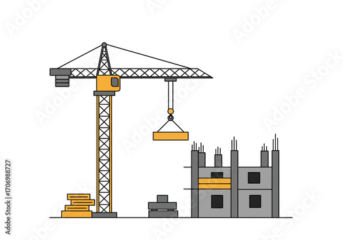 Construction Crane Lifting Building Materials.