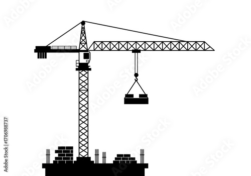 Construction Crane Lifting Building Materials.