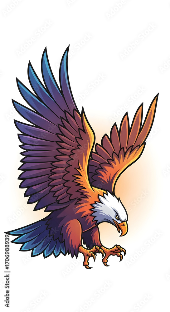 Obraz premium Eagle Flying Down Illustration with Open Wings and Sharp Claws