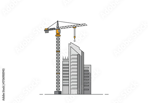 Construction Crane Building Modern Cityscape.