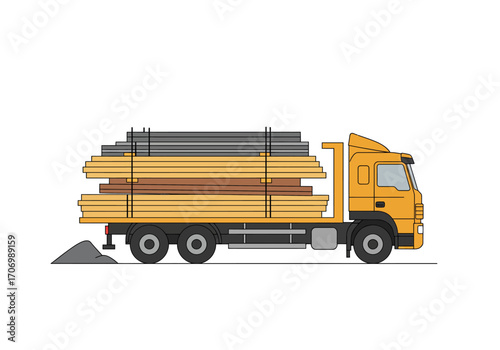 Heavy Cargo Truck Delivering Lumber.
