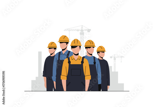 Construction Workers Team on Site.