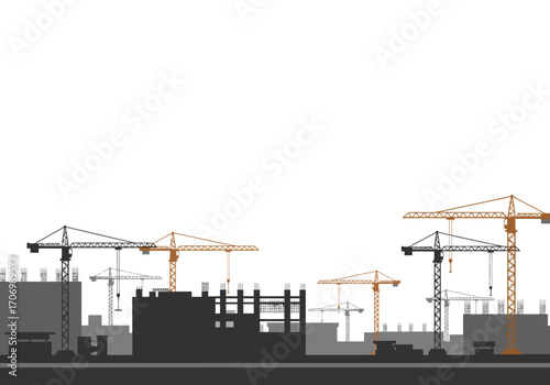 Construction Site with Multiple Cranes.