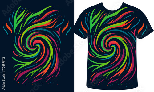 Abstract Colorful Swirl T-Shirt Design, Polynesian jersey, Polynesian t shirt vector template, trendy illustration shirt, trendy dress template, Jersey design.