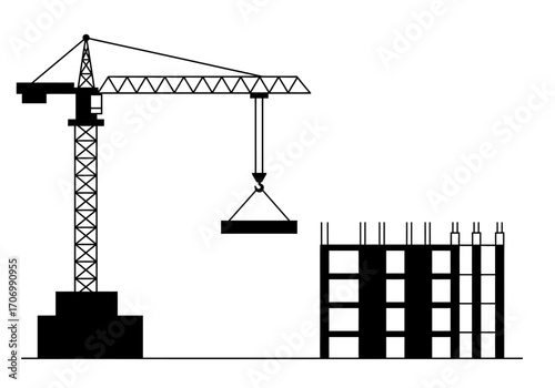 Construction Crane Lifting Building Material.