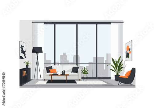 Modern city apartment living room interior.