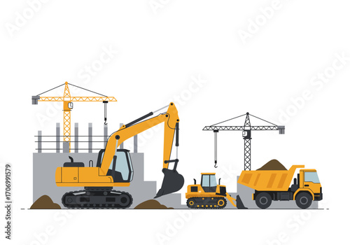 Construction Site with Heavy Machinery.