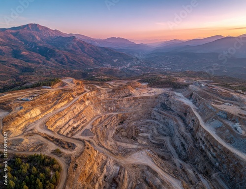 Open Pit Mine at Sunset