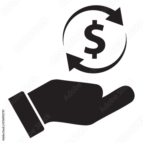Cashback icon dollar sign with arrows on a hand icon vector illustration
