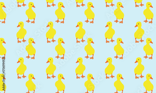 This pattern depicts a small yellow duck standing. Added with a blue background that looks cute, this design is suitable for clothing, stickers, or other items.