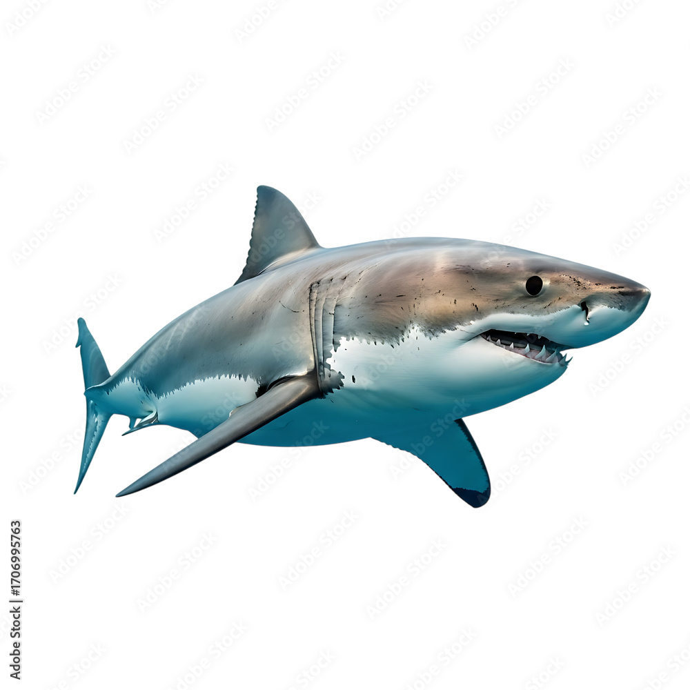 Fototapeta premium Great white shark swimming isolated on transparent background