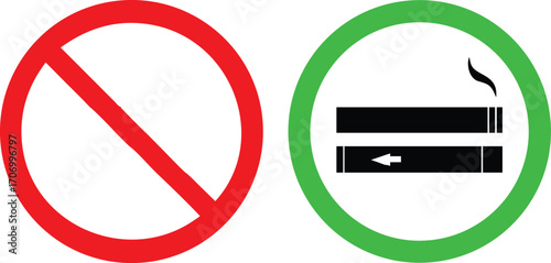 No smoking, No vaping combined sign. Smoking & vaping area or allowed symbol. High resolution vector icon 
