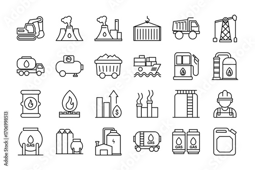 Set of icon outline Vector Oil and Gas Industry Related Objects