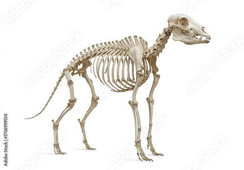 犬の骨格標本 写真 白背景 動物学 骨格 構造 解剖学