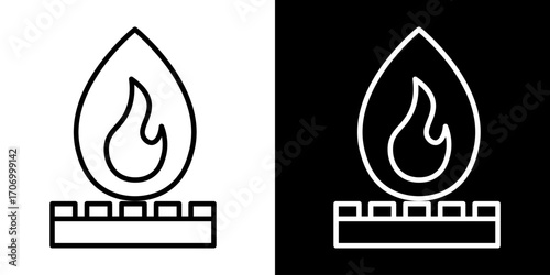Gas stove burner flame line icon set. Simple linear illustration of a kitchen cooktop or natural gas energy symbol for web and mobile