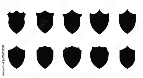 ten black shields arranged neatly in two rows