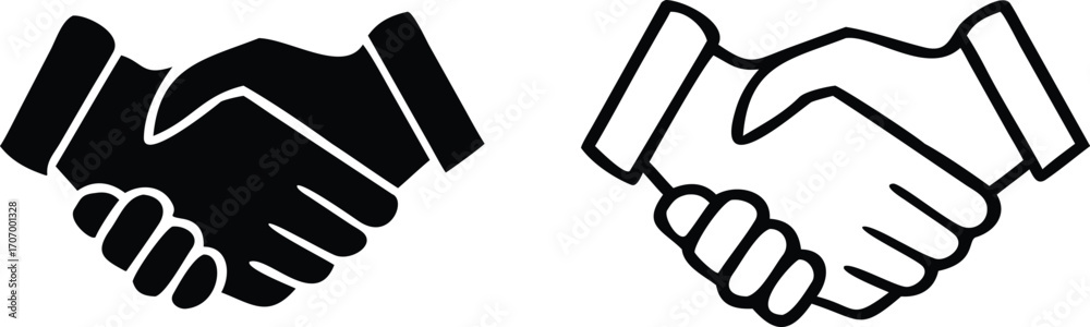 Obraz premium Hand shake logo icon transparent png. shaking hands in silhouette and outline styles. vector set Hand shake logo icon transparent png. shaking hands in silhouette and outline styles. vector set 