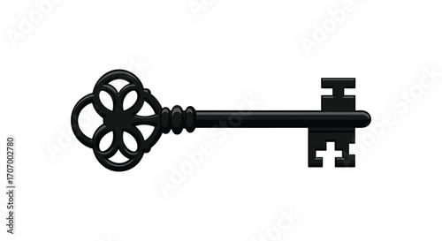 an intricate black key with ornate design and simple background