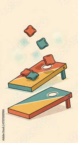 Playing Bean Bag Toss Game Illustration