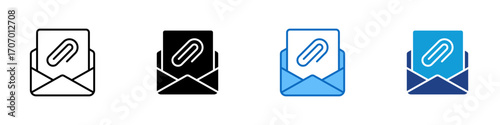 Mail Attachment Multiple Style Icon Design Vector - Envelope with paperclip, symbolizing attached file, document, or additional content