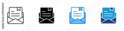 Mail Document Multiple Style Icon Design Vector - Open envelope with paper, symbolizing letter, message content, or written document