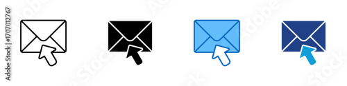 Mail Click Multiple Style Icon Design Vector - Envelope with arrow cursor, symbolizing click mail, open email, or direct message