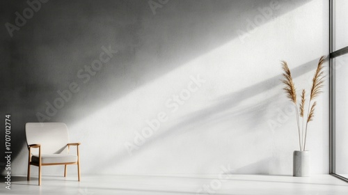 Empty modern room with chair and dried grass