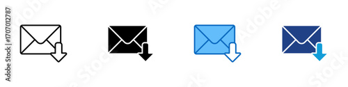 Mail Download Multiple Style Icon Design Vector - Envelope with downward arrow, representing email download, message saving, or received mail