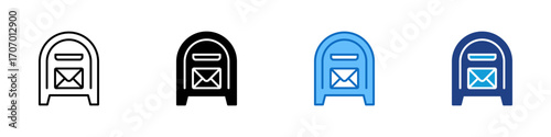 Mailbox Multiple Style Icon Design Vector - Traditional mailbox with envelope, representing receiving mail, postal service, or inbox