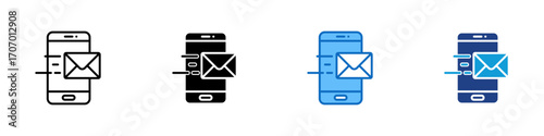 Mobile Mail Send Multiple Style Icon Design Vector - Smartphone with outgoing envelope, representing email sending, message delivery, or mobile outbox